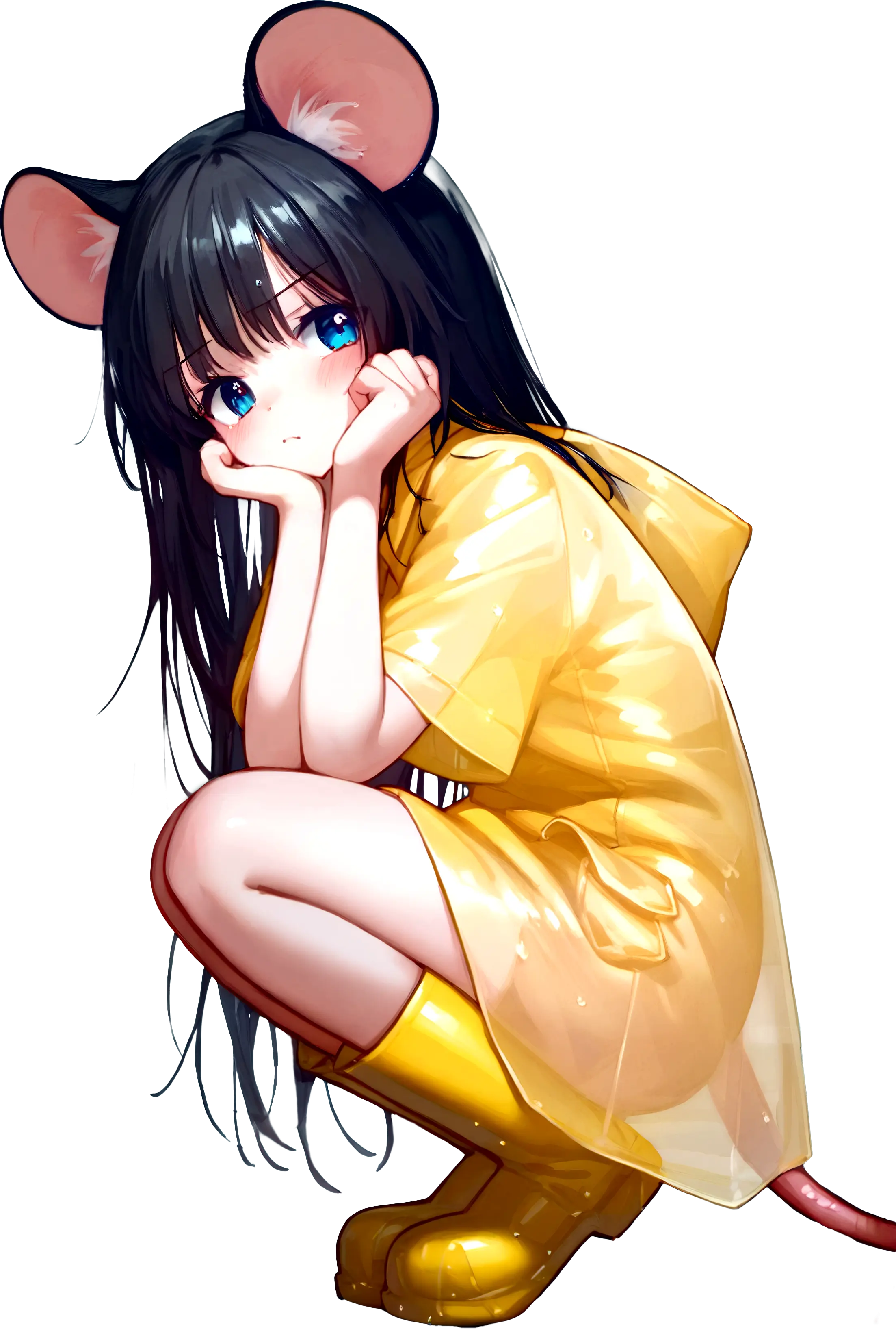 A Mouse girl wearing a raincoat